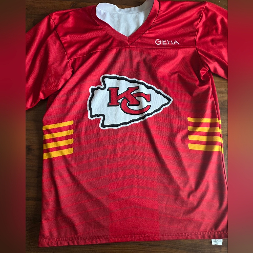 Kansas City Chiefs Reversible Flag Football Jersey GEHA Logo Medium Red White